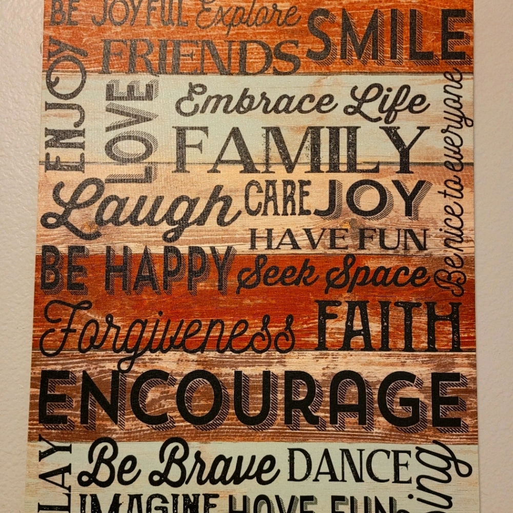 Teal/ brown/ false wood wall hanging